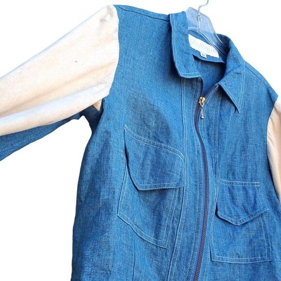 80s Pantsuit Platinum Dorothy Schoelen Light Denim Distressed Made in USA 2 4 - Picture 8 of 16